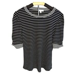Mine Britton Womens Short Sleeve Striped Top M Soft Feminine Minimalist Career